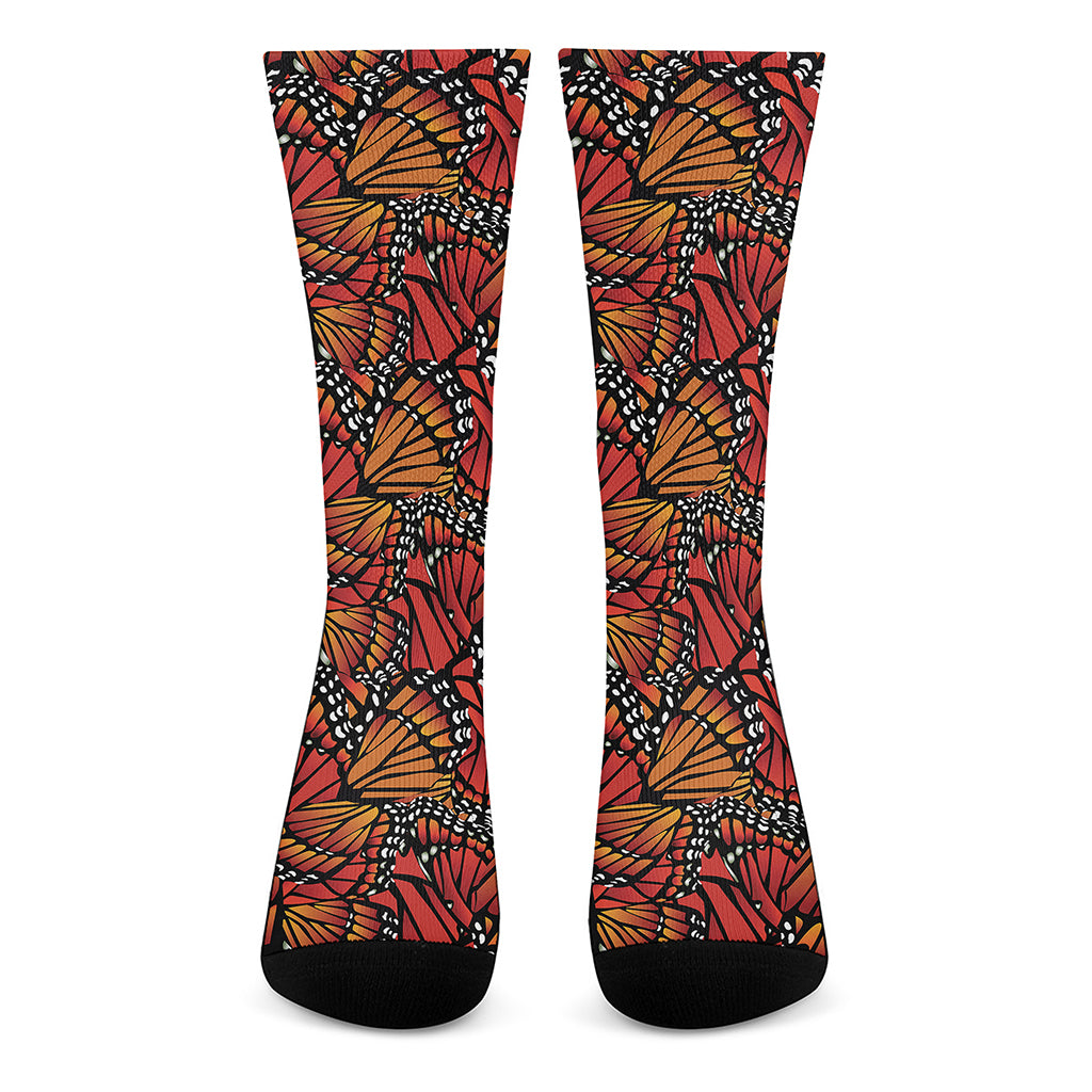 Orange Monarch Butterfly Wings Print Crew Socks