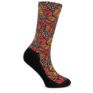 Orange Monarch Butterfly Wings Print Crew Socks