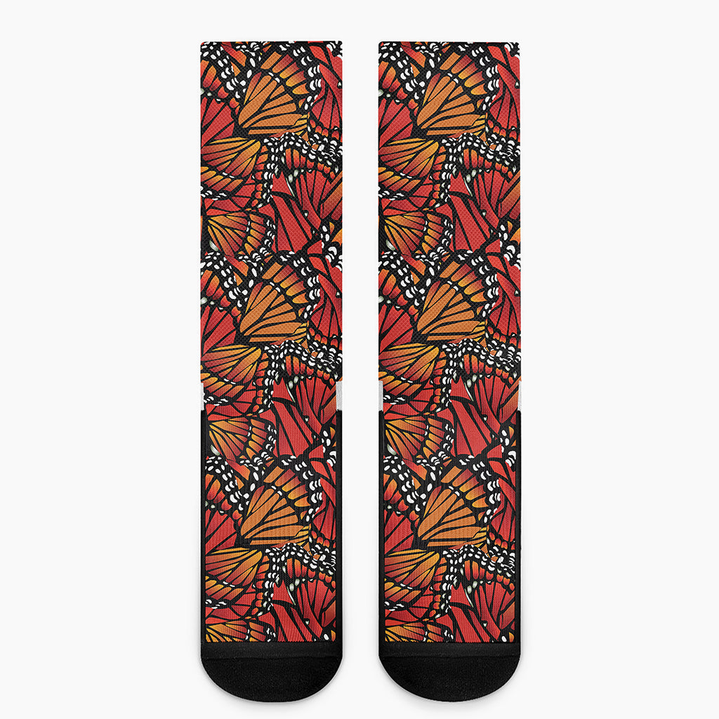 Orange Monarch Butterfly Wings Print Crew Socks