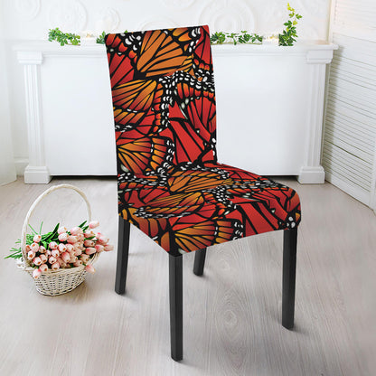 Orange Monarch Butterfly Wings Print Dining Chair Slipcover
