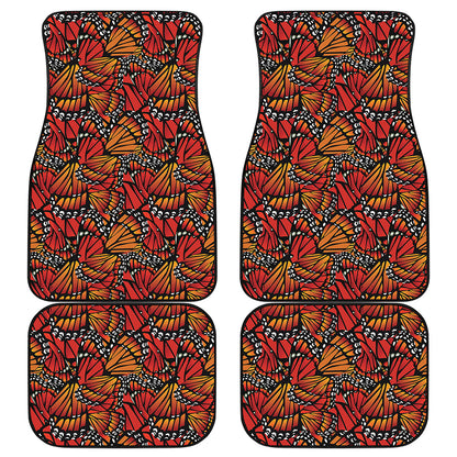 Orange Monarch Butterfly Wings Print Front and Back Car Floor Mats