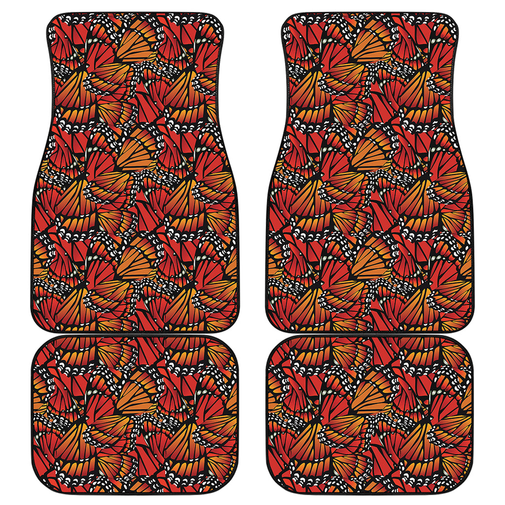 Orange Monarch Butterfly Wings Print Front and Back Car Floor Mats