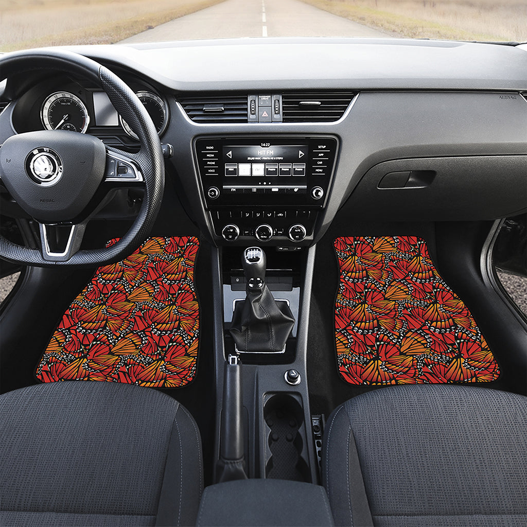 Orange Monarch Butterfly Wings Print Front and Back Car Floor Mats