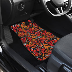 Orange Monarch Butterfly Wings Print Front and Back Car Floor Mats