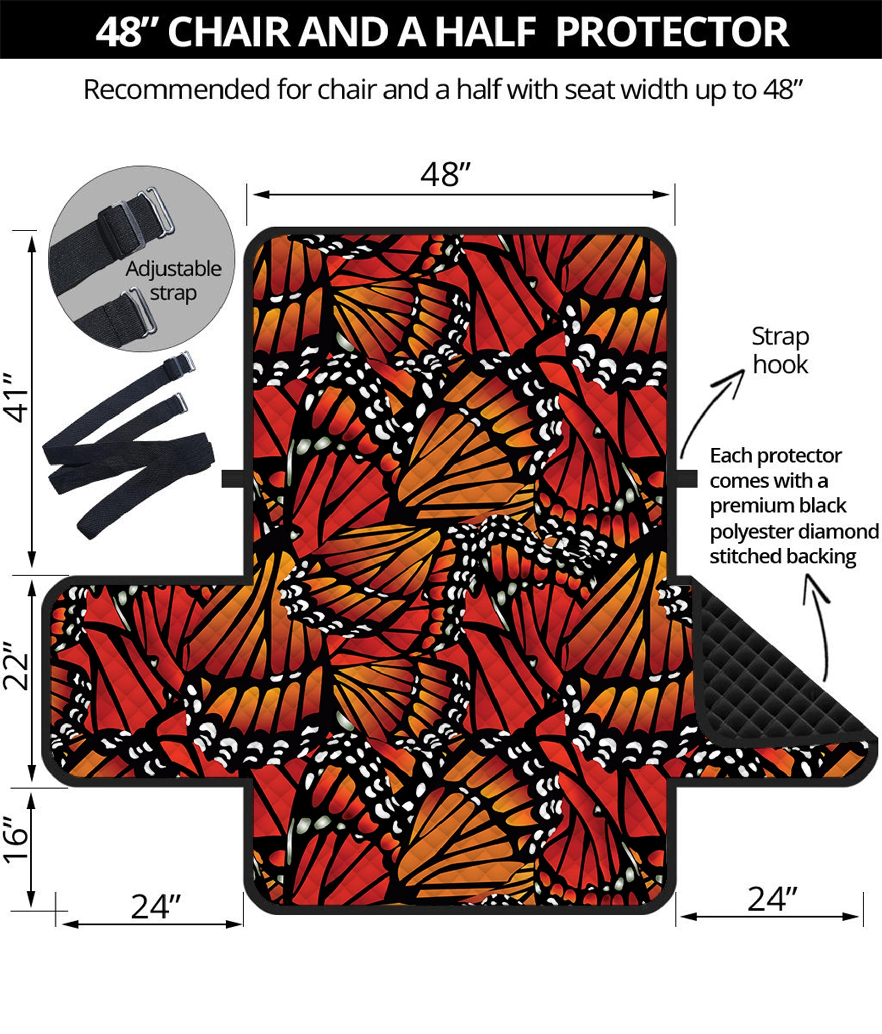 Orange Monarch Butterfly Wings Print Half Sofa Protector