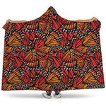 Orange Monarch Butterfly Wings Print Hooded Blanket