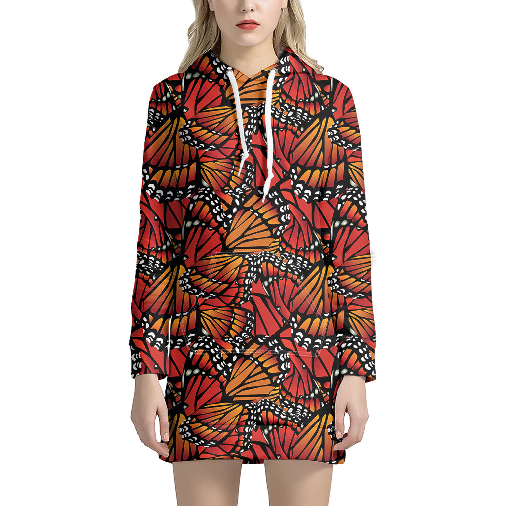 Orange Monarch Butterfly Wings Print Hoodie Dress