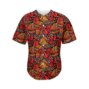 Orange Monarch Butterfly Wings Print Men's Baseball Jersey