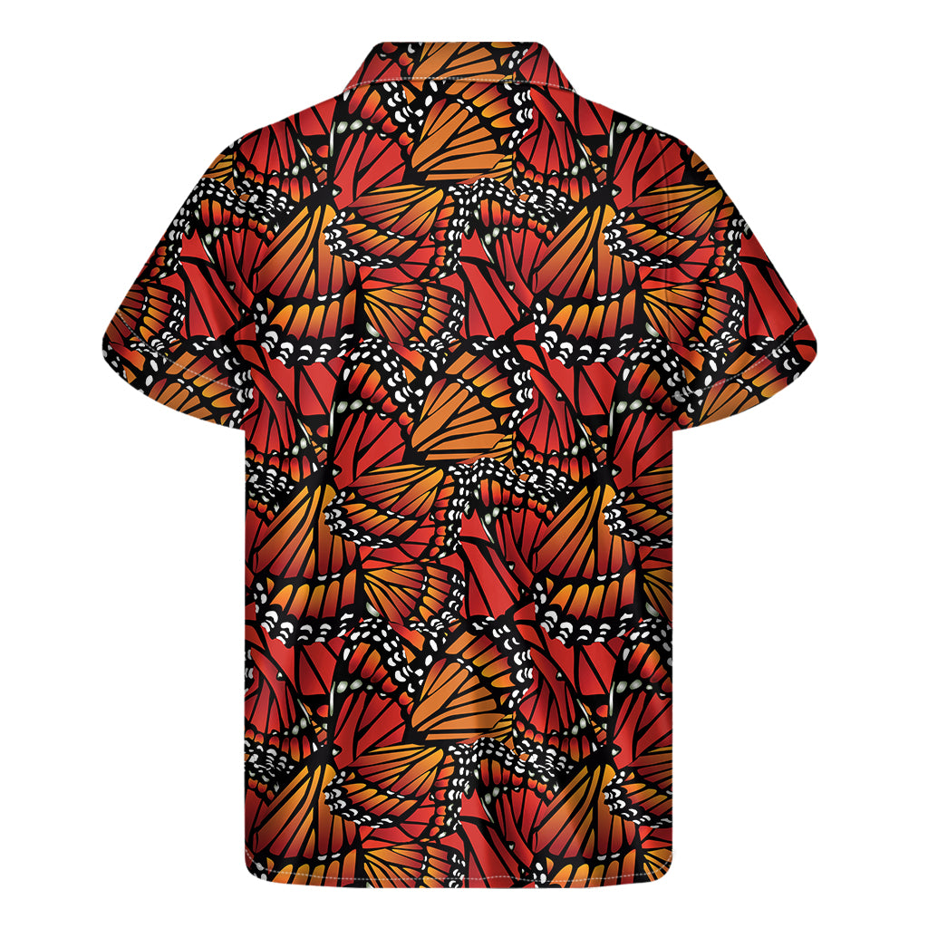 Orange Monarch Butterfly Wings Print Men's Short Sleeve Shirt