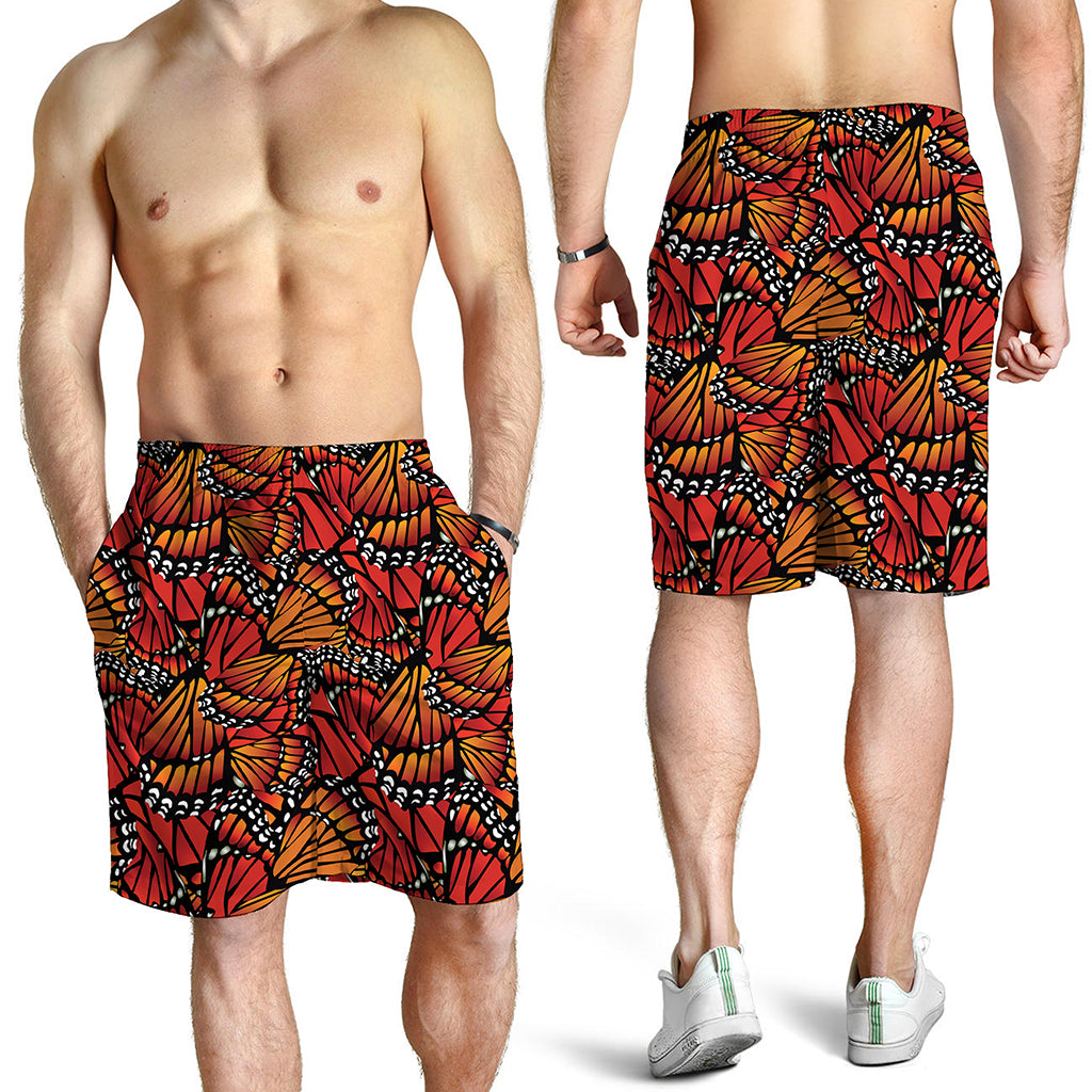 Orange Monarch Butterfly Wings Print Men's Shorts