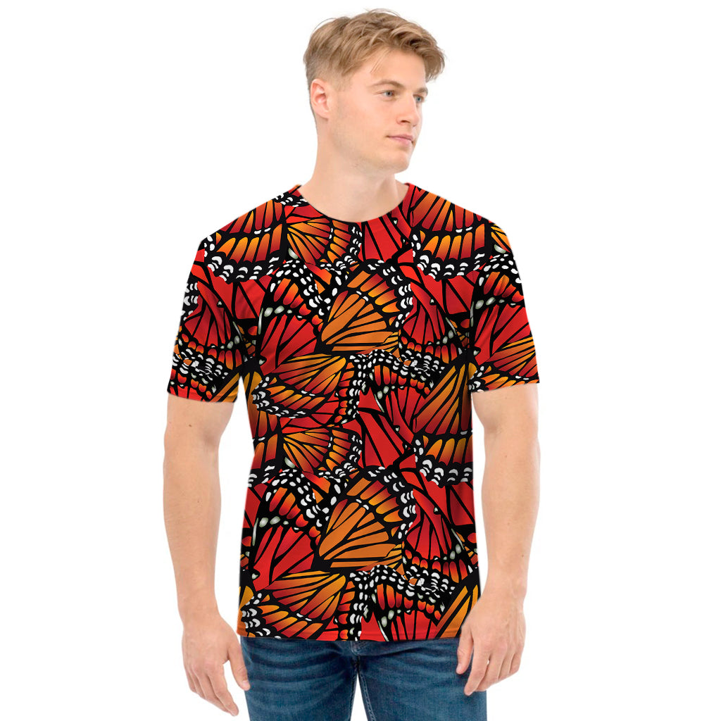 Orange Monarch Butterfly Wings Print Men's T-Shirt