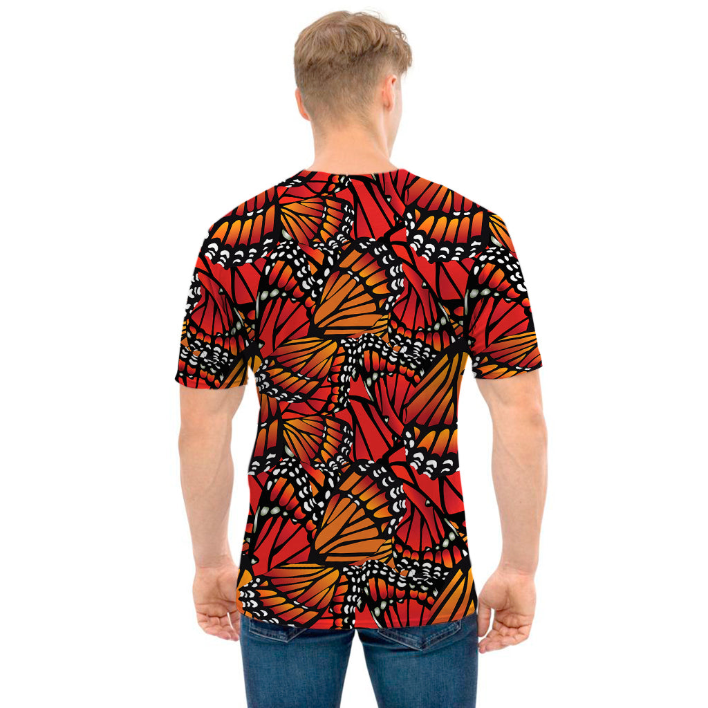 Orange Monarch Butterfly Wings Print Men's T-Shirt