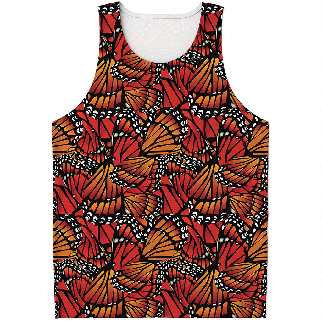 Orange Monarch Butterfly Wings Print Men's Tank Top