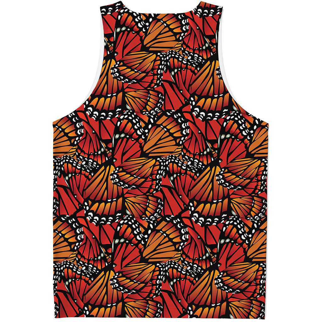 Orange Monarch Butterfly Wings Print Men's Tank Top