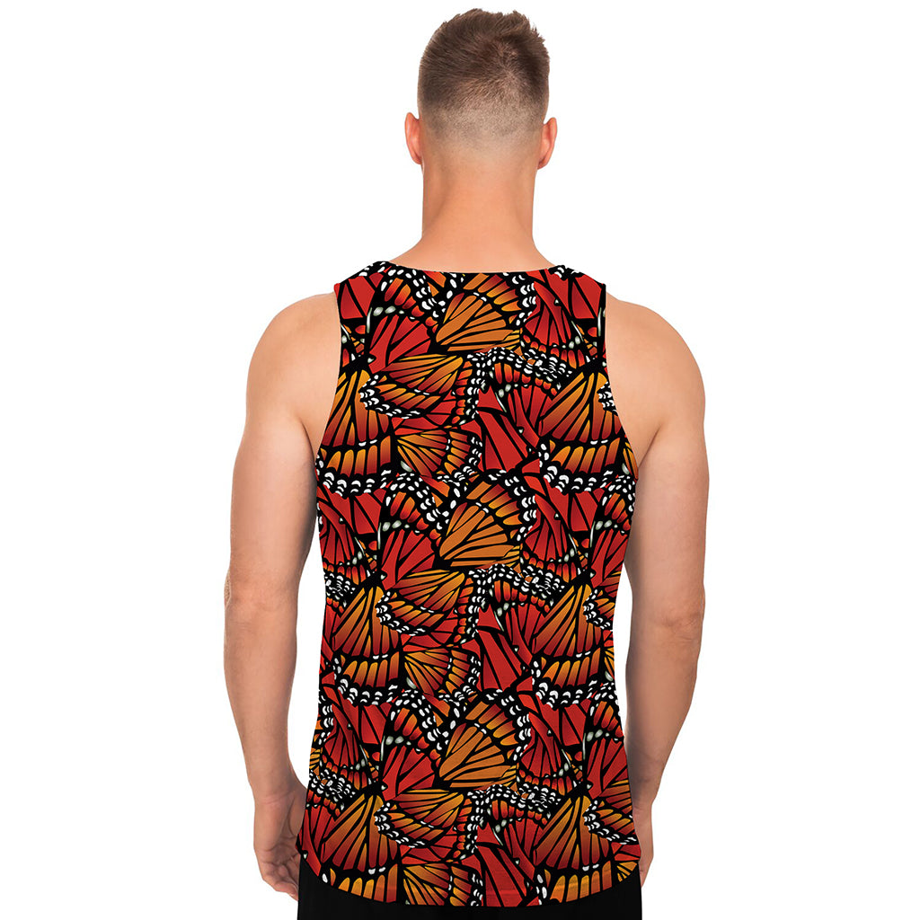 Orange Monarch Butterfly Wings Print Men's Tank Top