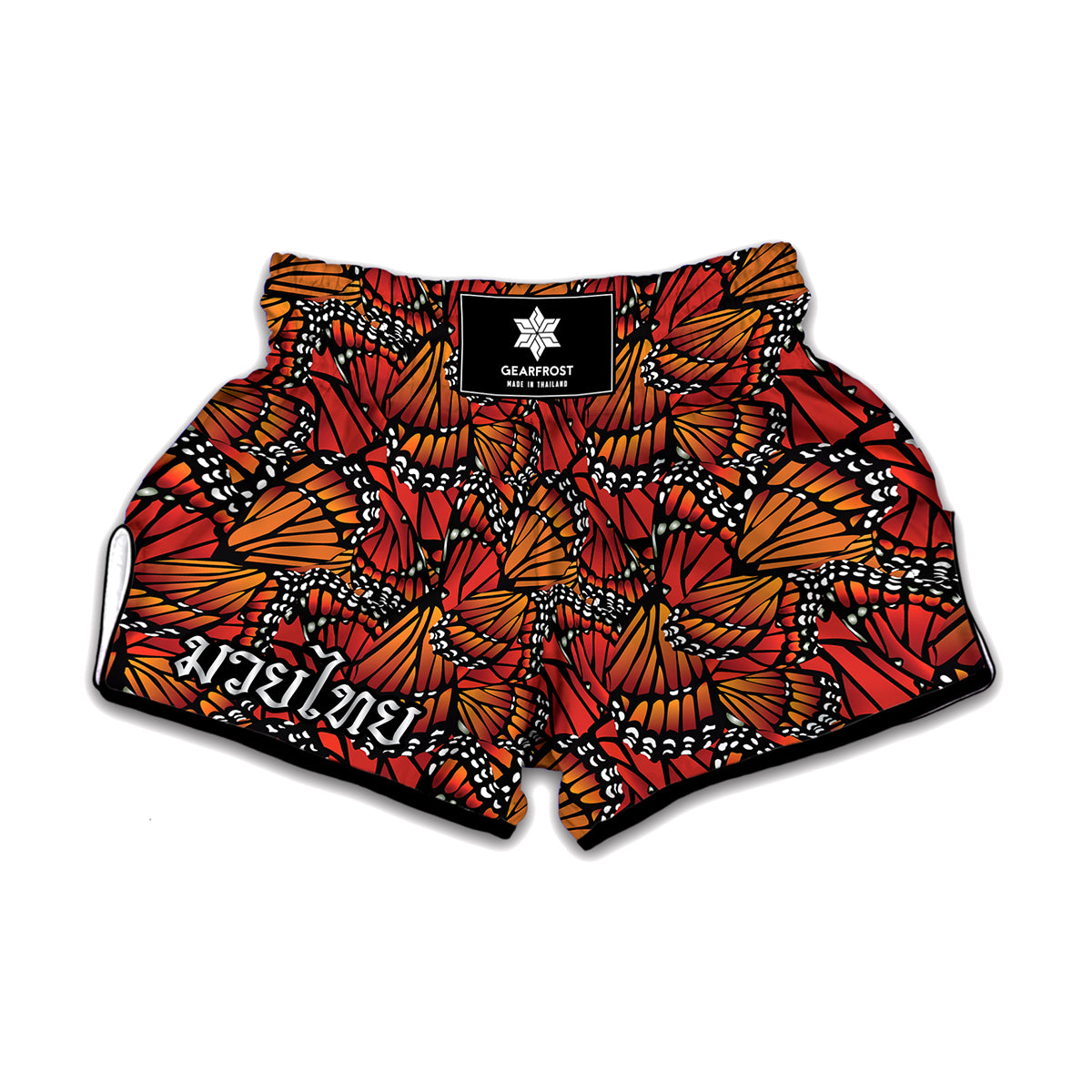 Orange Monarch Butterfly Wings Print Muay Thai Boxing Shorts