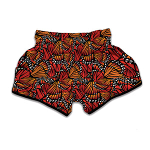 Orange Monarch Butterfly Wings Print Muay Thai Boxing Shorts