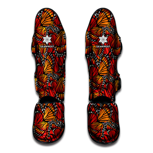 Orange Monarch Butterfly Wings Print Muay Thai Shin Guard