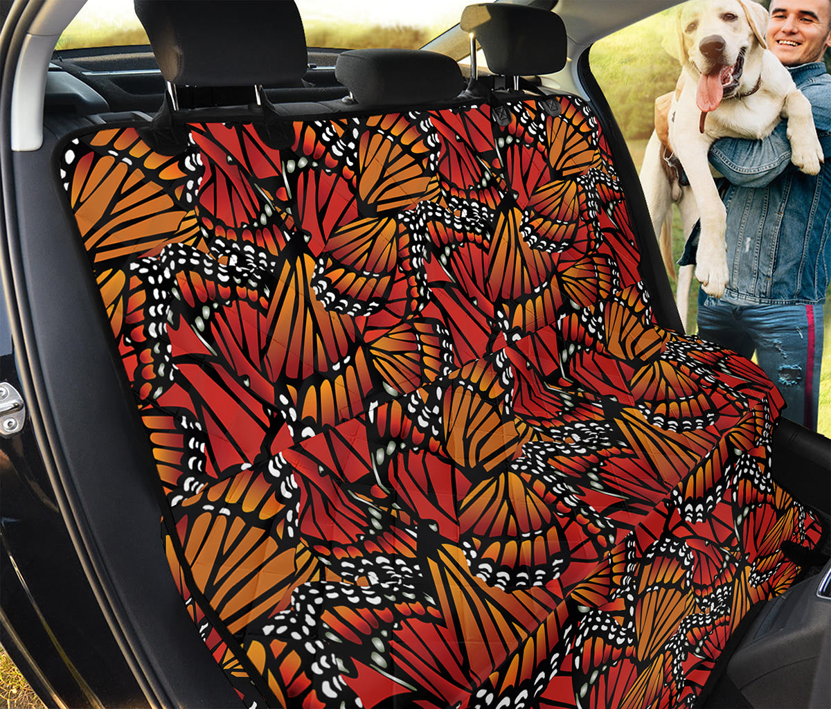 Orange Monarch Butterfly Wings Print Pet Car Back Seat Cover