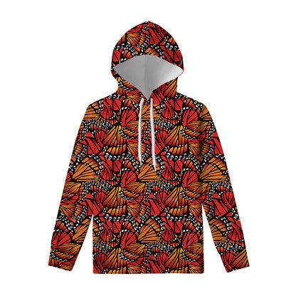 Orange Monarch Butterfly Wings Print Pullover Hoodie