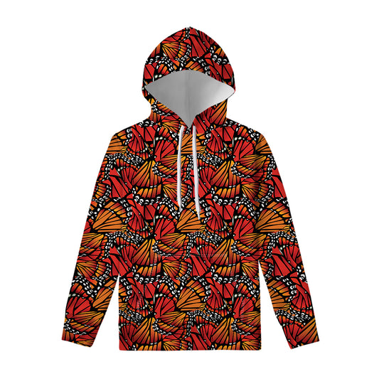 Orange Monarch Butterfly Wings Print Pullover Hoodie
