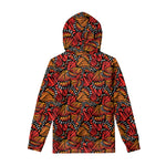 Orange Monarch Butterfly Wings Print Pullover Hoodie