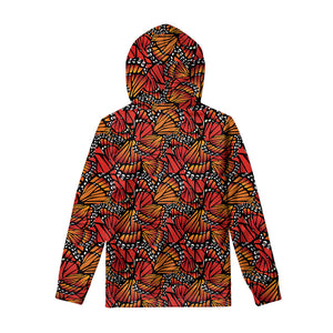 Orange Monarch Butterfly Wings Print Pullover Hoodie