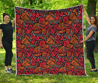 Orange Monarch Butterfly Wings Print Quilt