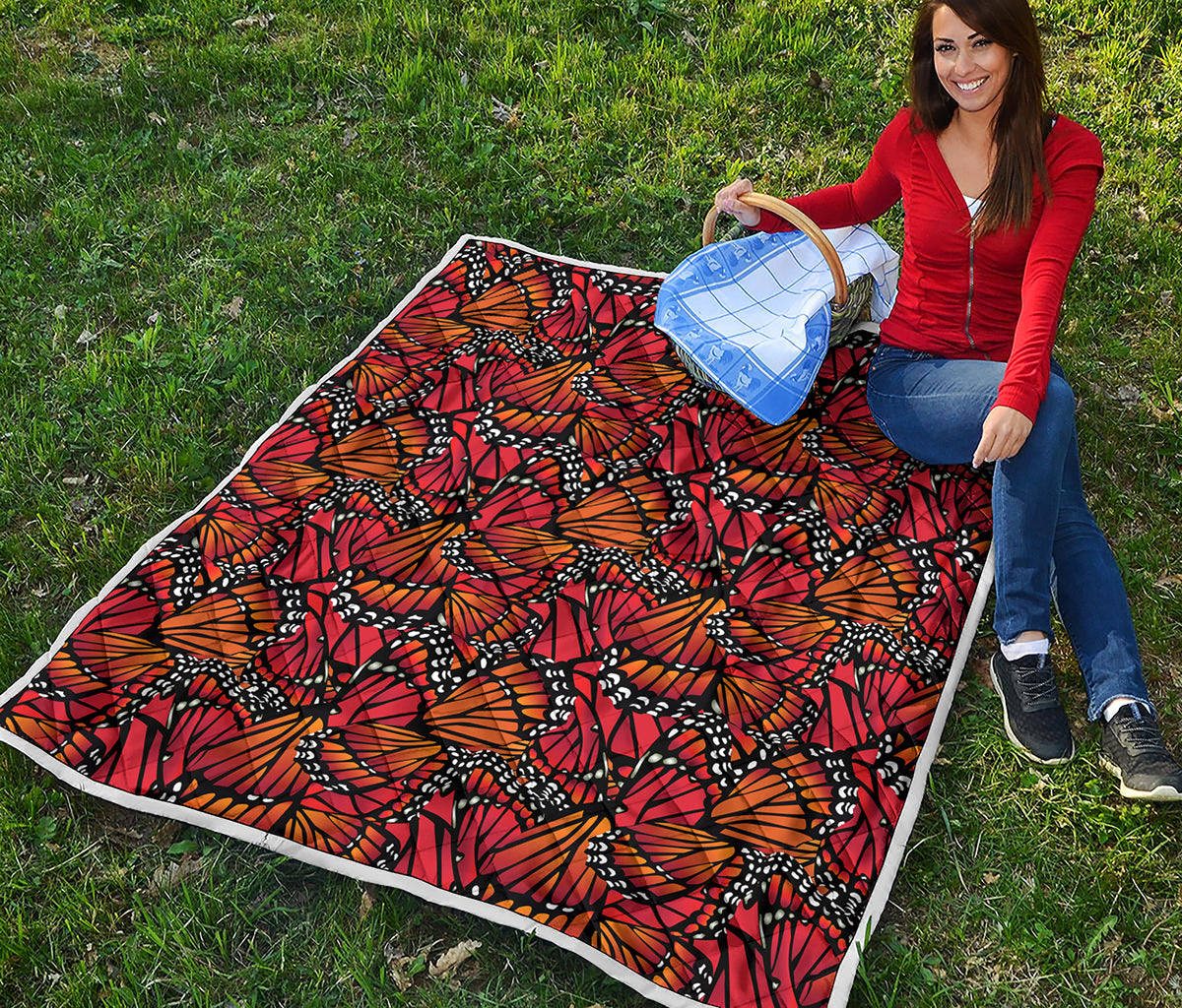 Orange Monarch Butterfly Wings Print Quilt