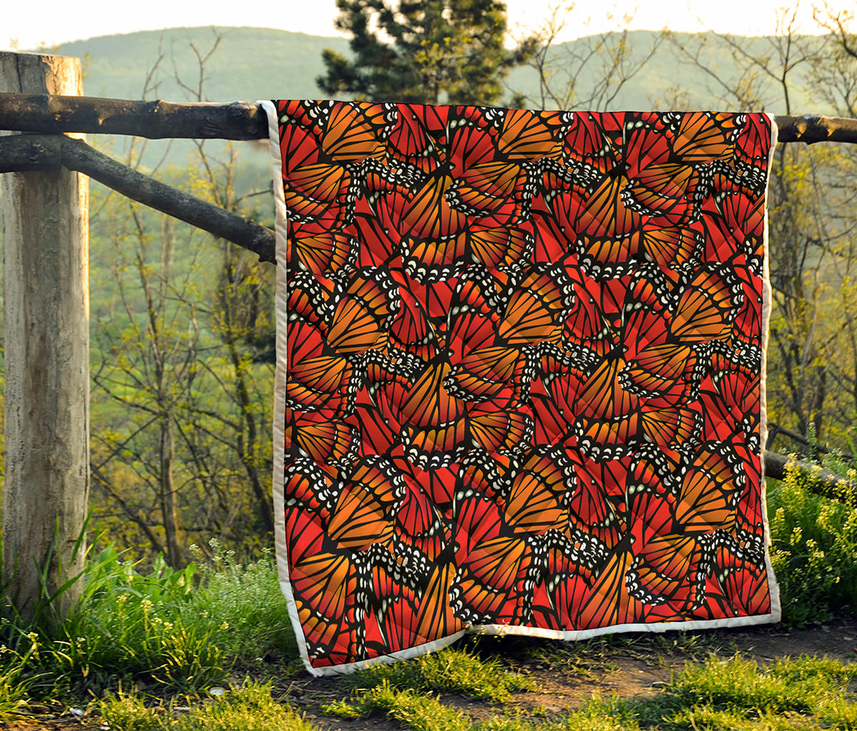 Orange Monarch Butterfly Wings Print Quilt