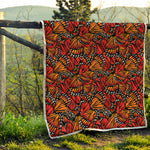 Orange Monarch Butterfly Wings Print Quilt