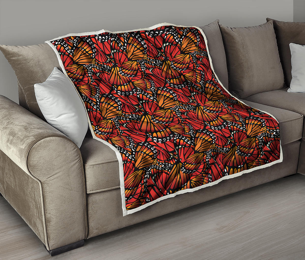 Orange Monarch Butterfly Wings Print Quilt