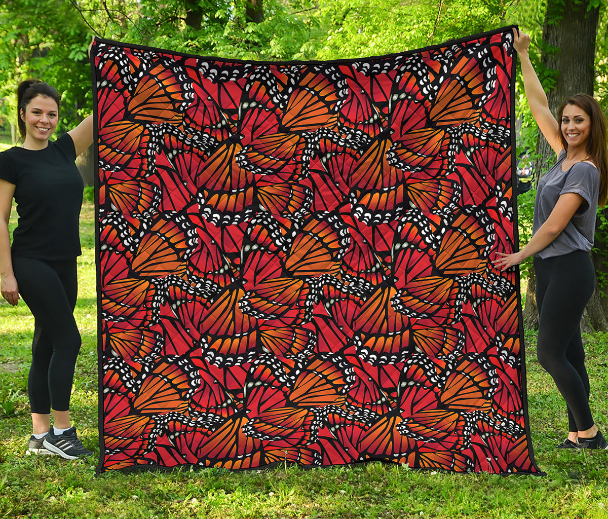 Orange Monarch Butterfly Wings Print Quilt