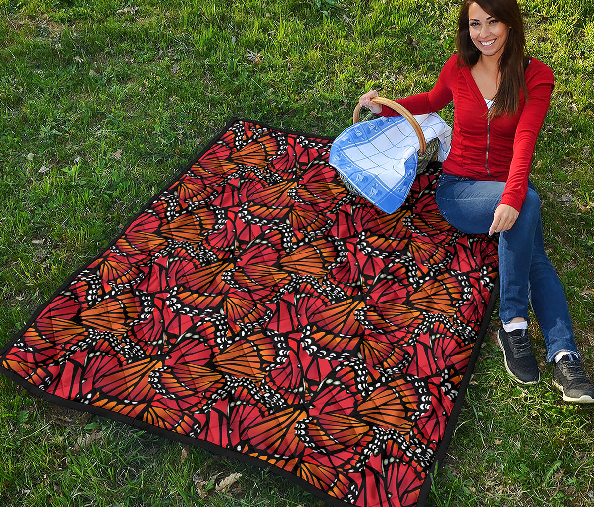 Orange Monarch Butterfly Wings Print Quilt