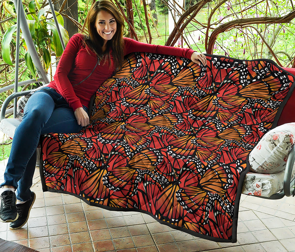 Orange Monarch Butterfly Wings Print Quilt
