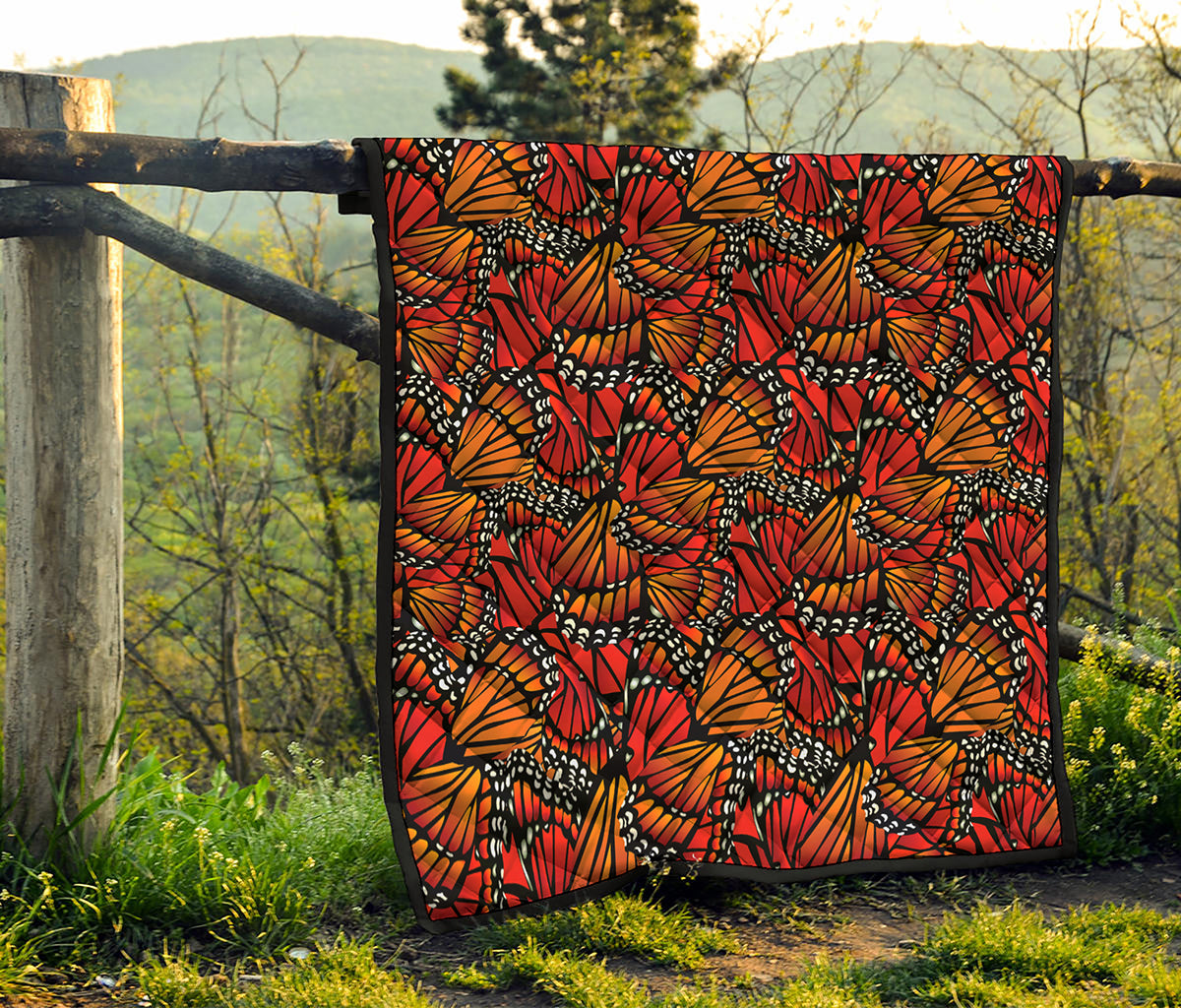 Orange Monarch Butterfly Wings Print Quilt