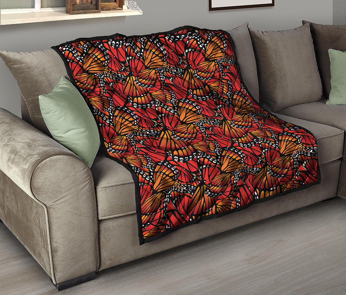 Orange Monarch Butterfly Wings Print Quilt