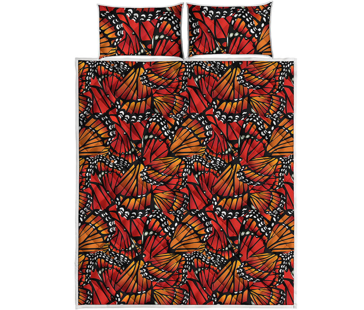 Orange Monarch Butterfly Wings Print Quilt Bed Set