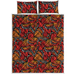 Orange Monarch Butterfly Wings Print Quilt Bed Set