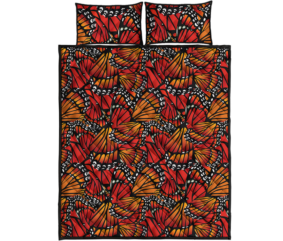 Orange Monarch Butterfly Wings Print Quilt Bed Set