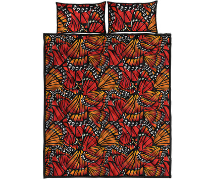 Orange Monarch Butterfly Wings Print Quilt Bed Set
