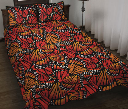 Orange Monarch Butterfly Wings Print Quilt Bed Set