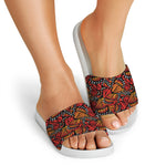 Orange Monarch Butterfly Wings Print White Slide Sandals
