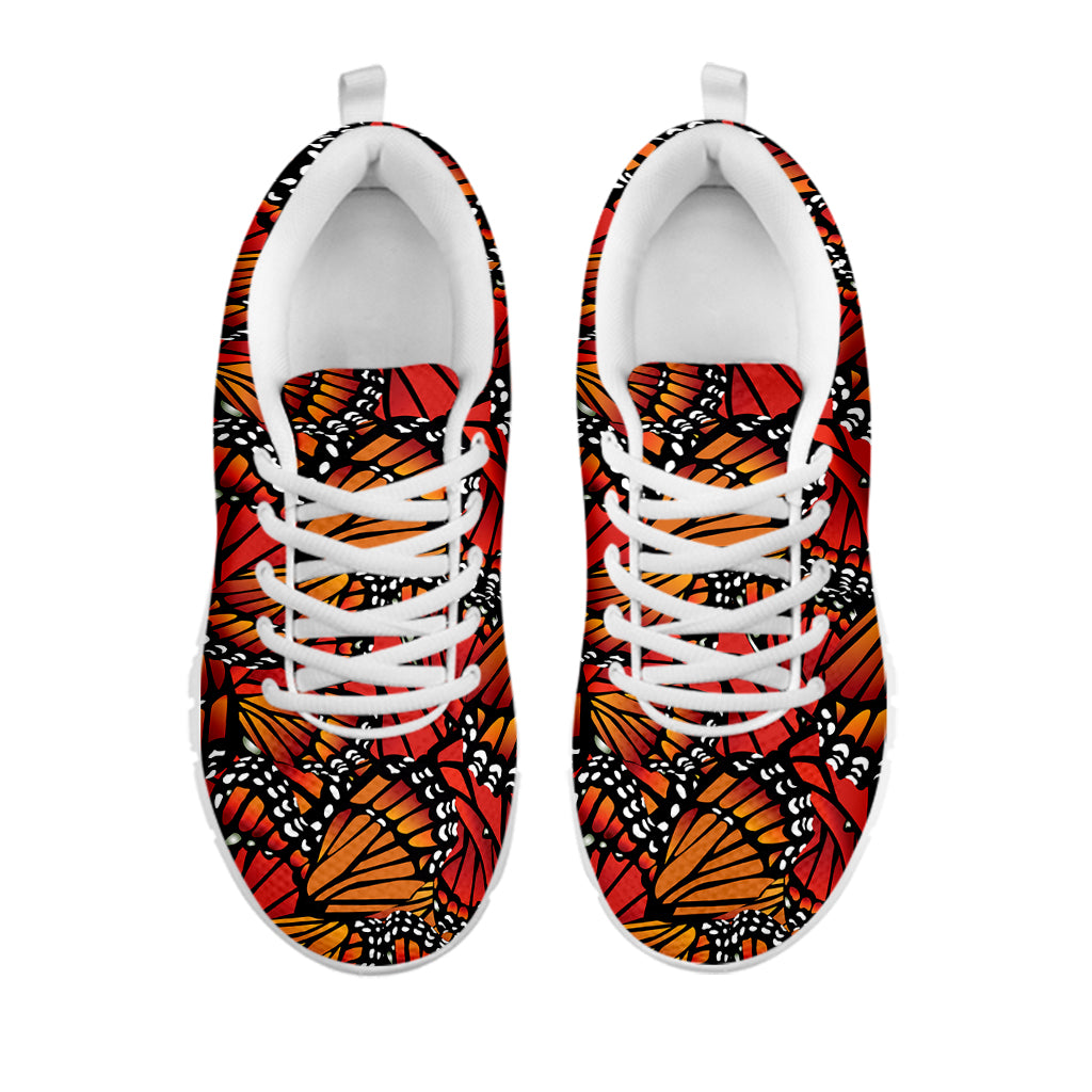 Orange Monarch Butterfly Wings Print White Sneakers