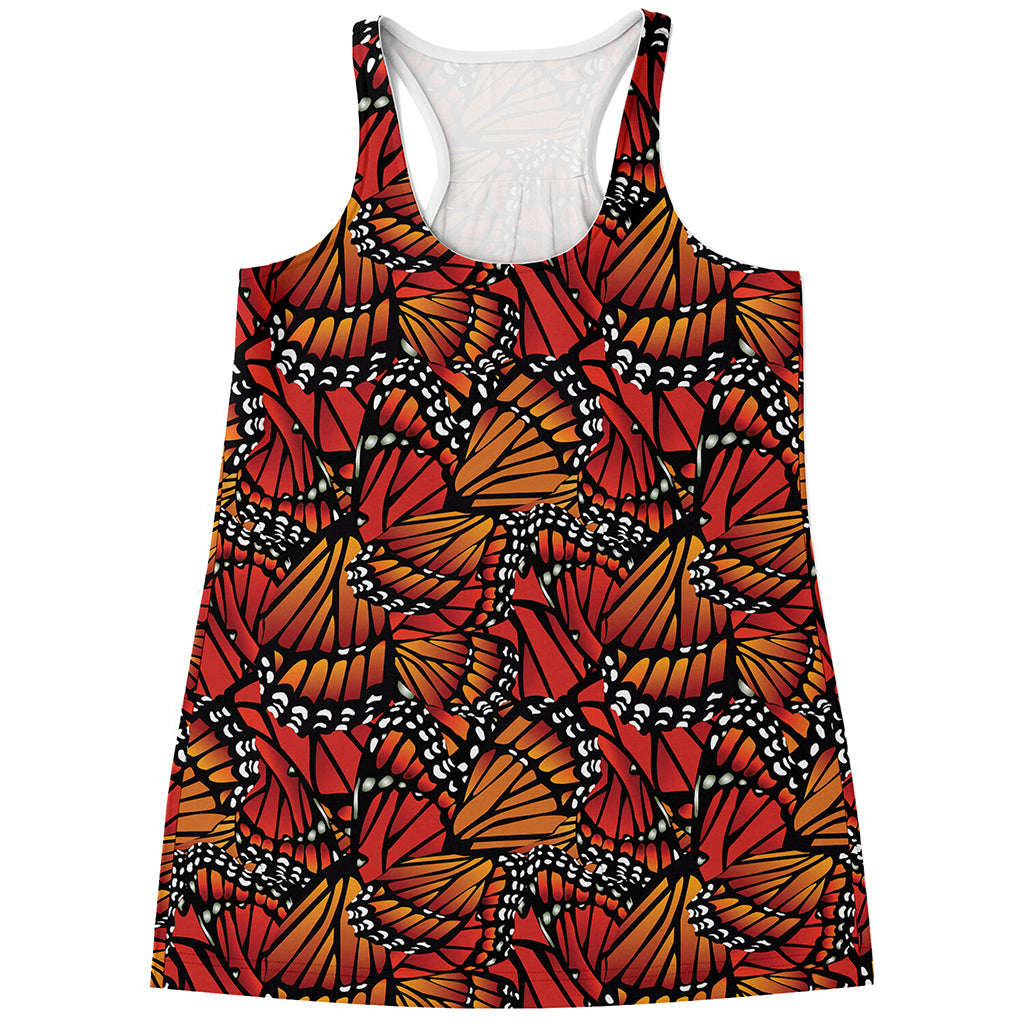 Orange Monarch Butterfly Wings Print Women's Racerback Tank Top