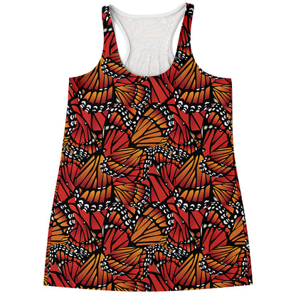 Orange Monarch Butterfly Wings Print Women's Racerback Tank Top