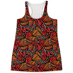 Orange Monarch Butterfly Wings Print Women's Racerback Tank Top