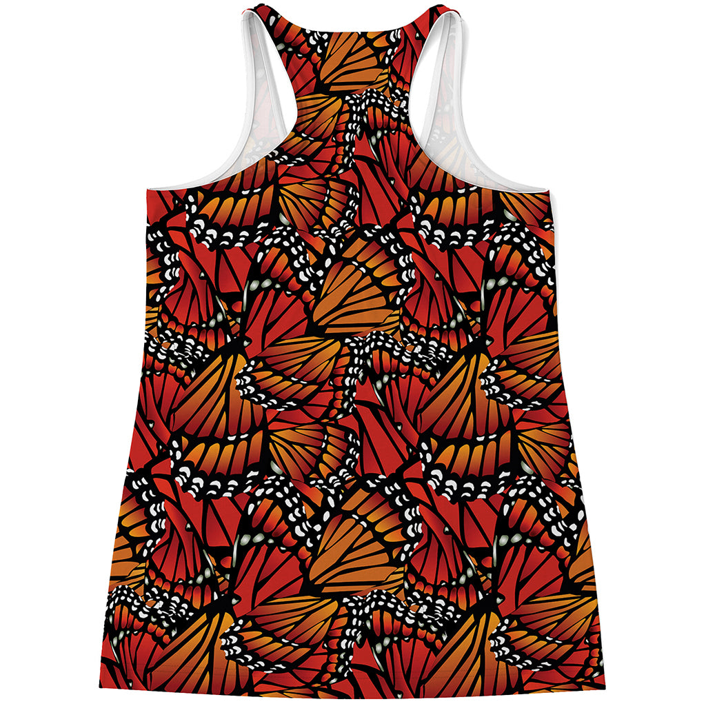 Orange Monarch Butterfly Wings Print Women's Racerback Tank Top
