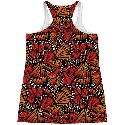 Orange Monarch Butterfly Wings Print Women's Racerback Tank Top