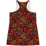 Orange Monarch Butterfly Wings Print Women's Racerback Tank Top